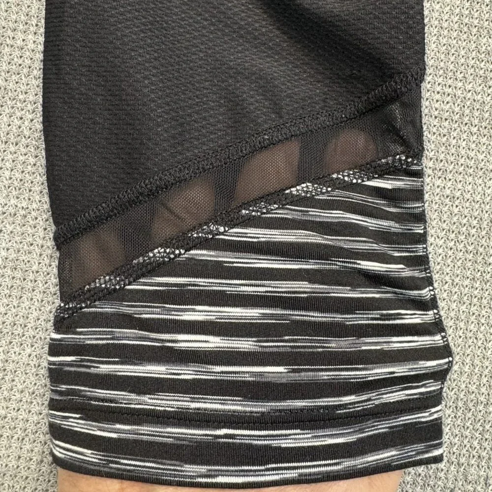 Xersion Black Striped Cropped Activewear Pants Womens Size M Stretch Yoga Mesh - Picture 6 of 16